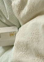 Sophia Gingham Lace Washed Cotton Bedding Set / Blue Ever Lasting