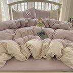 Sophia Gingham Lace Washed Cotton Bedding Set / Blue Ever Lasting
