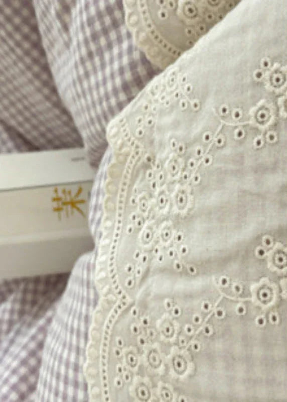 Sophia Gingham Lace Washed Cotton Bedding Set / Blue Ever Lasting