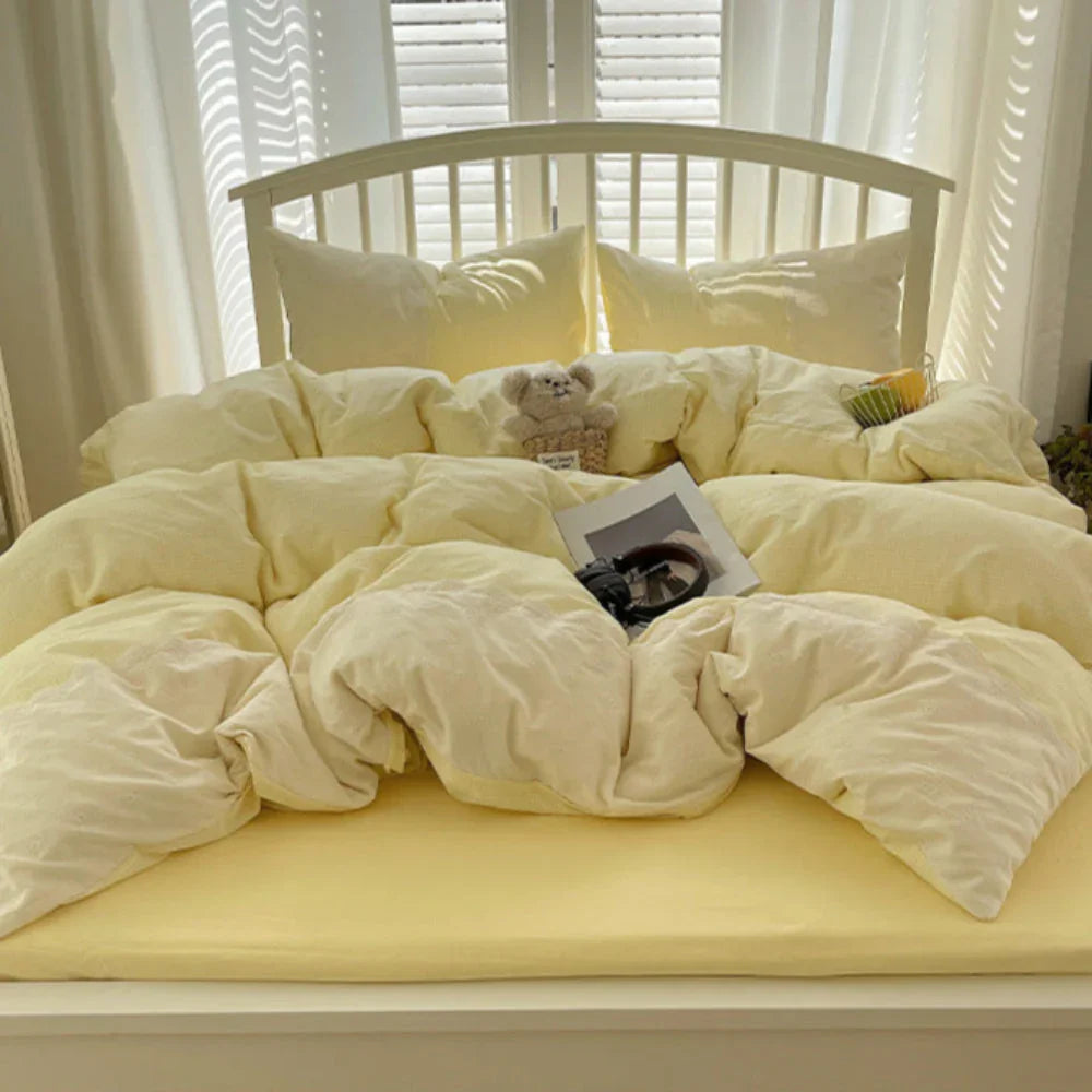 Sophia Gingham Lace Washed Cotton Bedding Set / Blue Ever Lasting