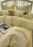 Sophia Gingham Lace Washed Cotton Bedding Set / Light Green Ever Lasting