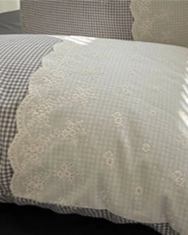Sophia Gingham Lace Washed Cotton Bedding Set / Blue Ever Lasting