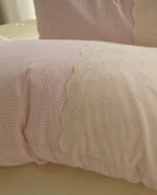 Sophia Gingham Lace Washed Cotton Bedding Set / Blue Ever Lasting