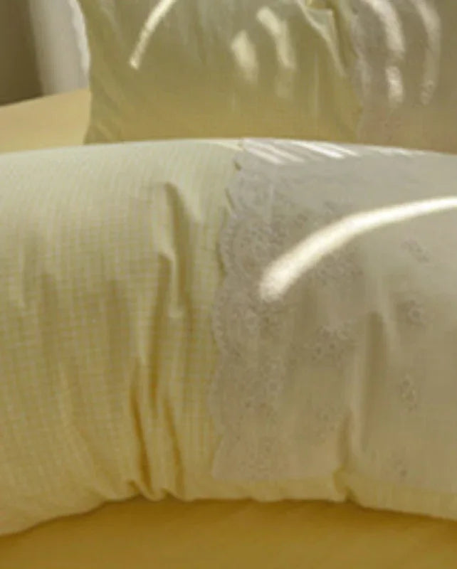 Sophia Gingham Lace Washed Cotton Bedding Set / Blue Ever Lasting
