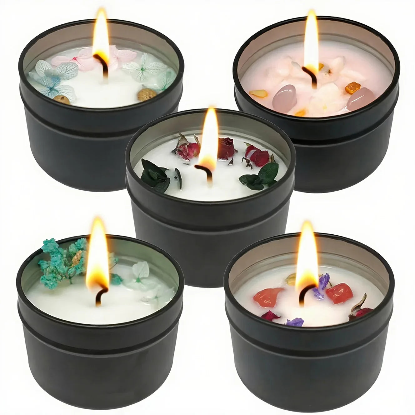 Soy Wax Candle in Black Metal Jar Long Burning, back view - House Of Avana