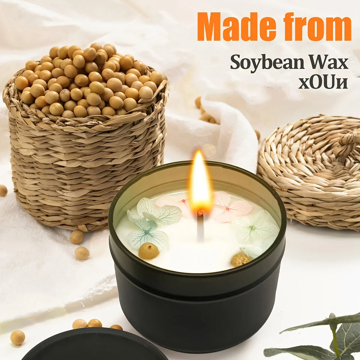Soy Wax Candle in Black Metal Jar Long Burning, side view - House Of Avana [[SKU:HOA-CAN-048]]