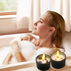 Soy Wax Candle in Black Metal Jar Long Burning, top view - House Of Avana