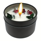 Soy Wax Candle in Black Metal Jar Long Burning, angled view - House Of Avana [[SKU:HOA-CAN-048]]