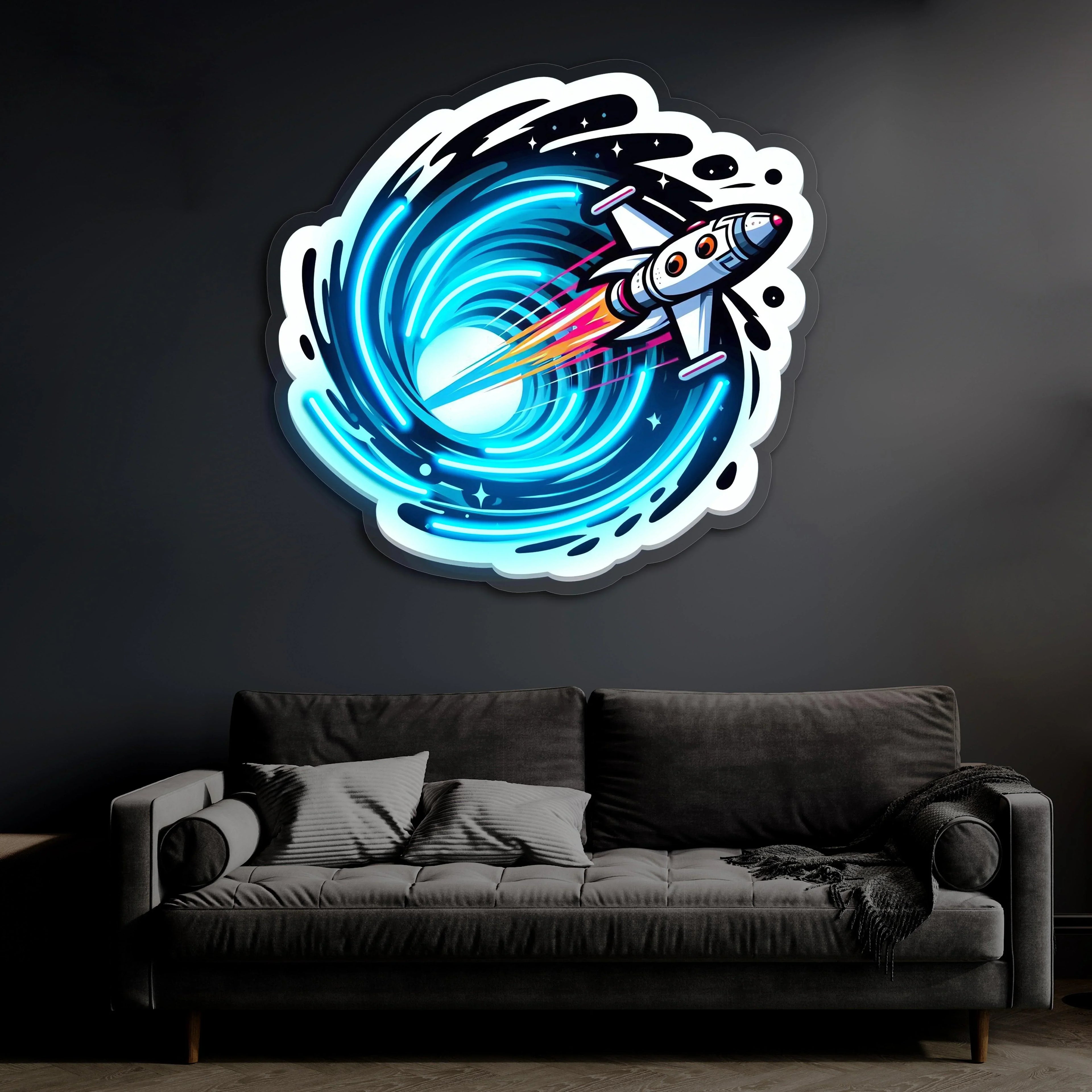 Space Jet UV Printed Neon, Neon Wall Art, Neon Light Sign, UV Print Neon Sign Peony Atelier