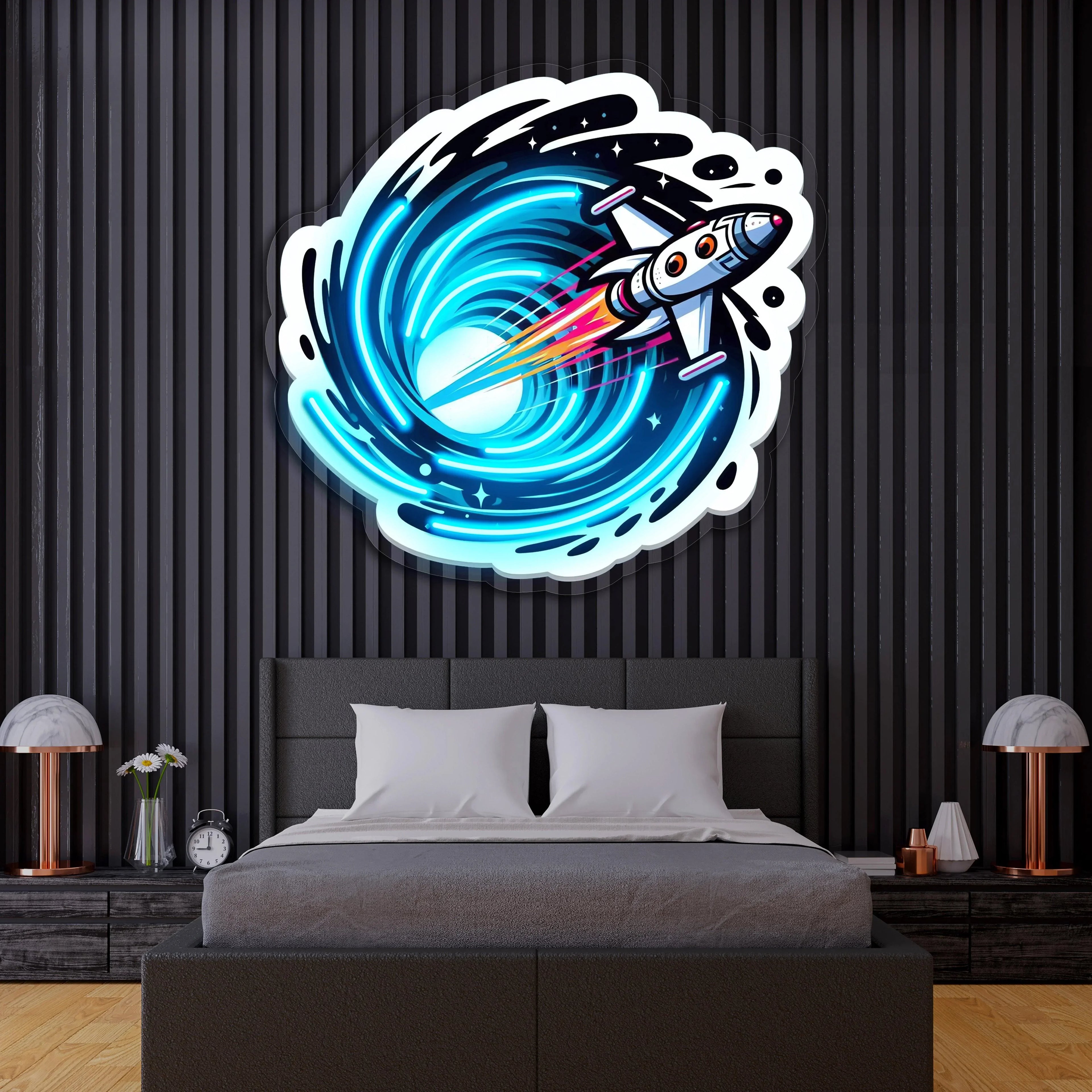 Space Jet UV Printed Neon, Neon Wall Art, Neon Light Sign, UV Print Neon Sign Peony Atelier