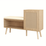 2-in-1 Shoe Storage Bench with Natural Rattan Accents, Adjustable Shelves & Removable Seat Cushion – Durable Wooden Frame, Ideal for Entryway, Hallway, Bedroom – Space-Saving Organizer with Decorative Faux Rattan Design House Of Avana