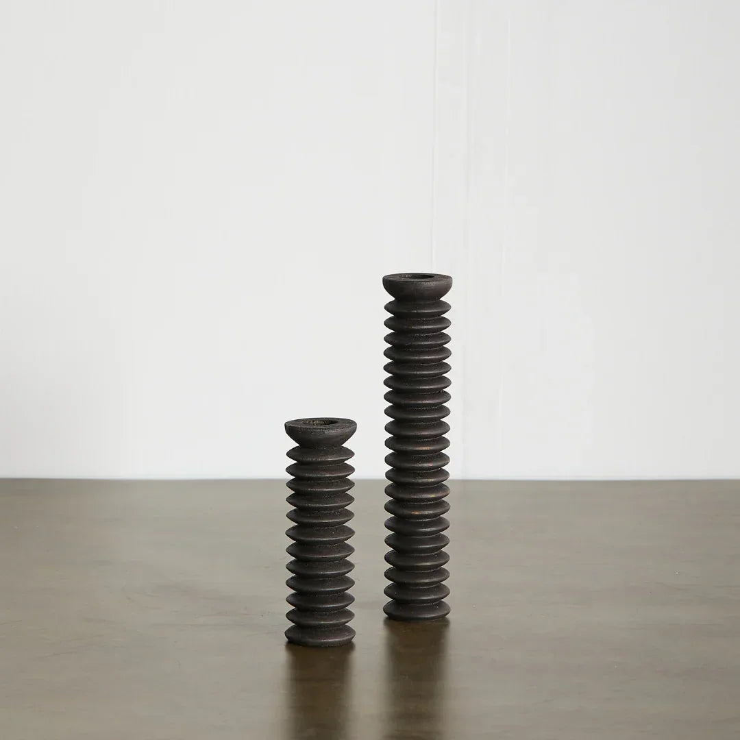 Spiral Pine Modern Wood Candle Candlestick Holder Kanju Interiors