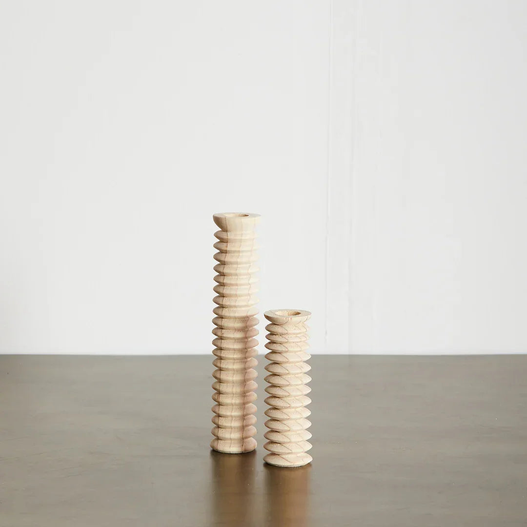 Spiral Pine Modern Wood Candle Candlestick Holder Kanju Interiors