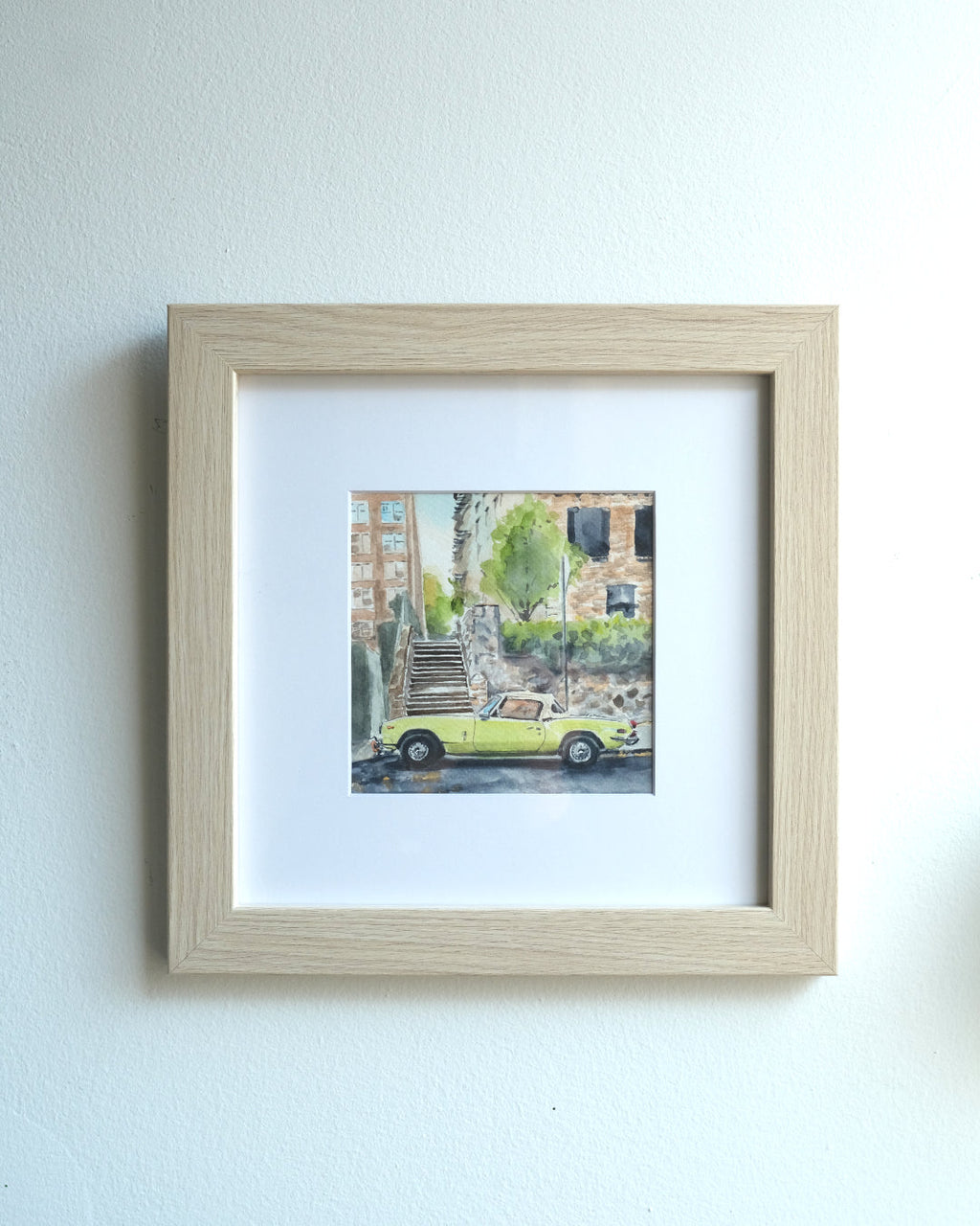 Triumph Spitfire on Cabrini, NYC, watercolor painting