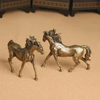 Miniature Majestic Bronze Stallion Pair Statue, angled view - House Of Avana
