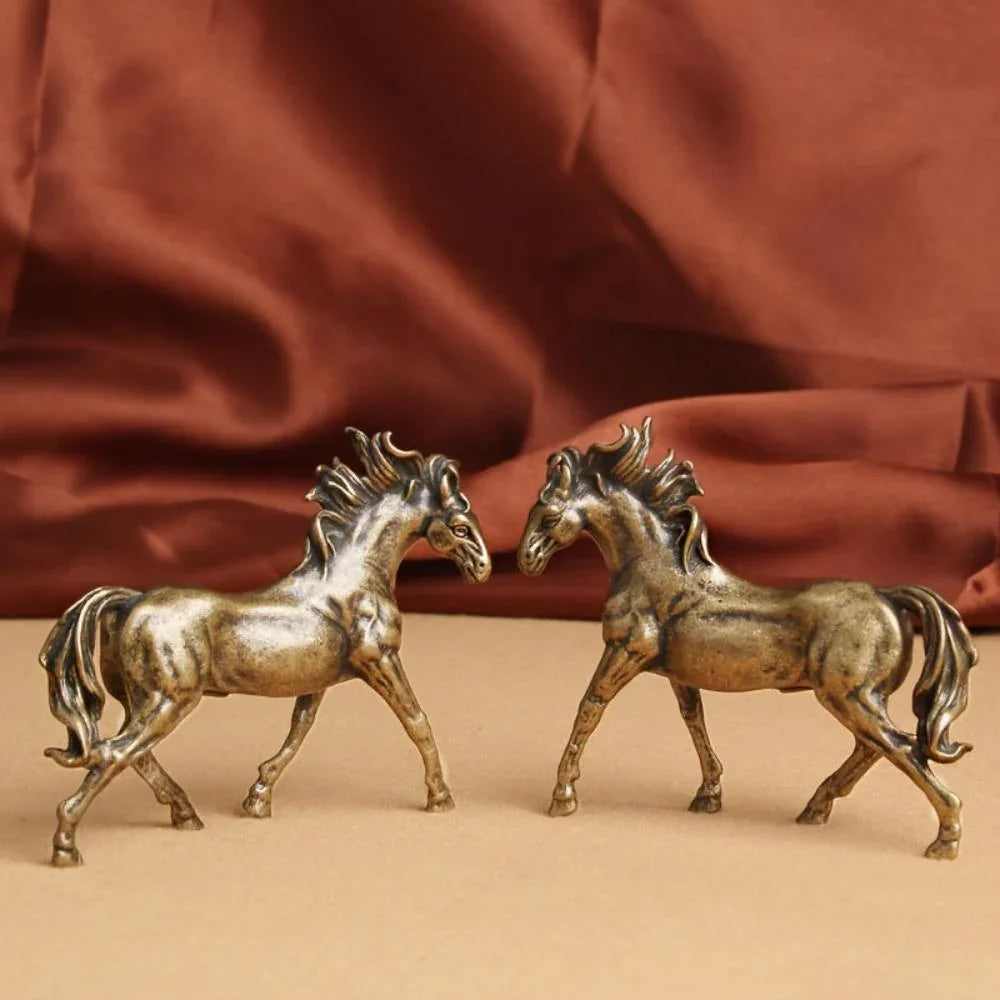 Miniature Majestic Bronze Stallion Pair Statue, front view - House Of Avana