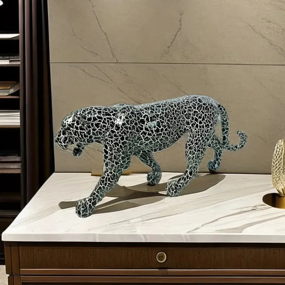 Modern Geometric Leopard Miniature Statue, front view - House Of Avana
