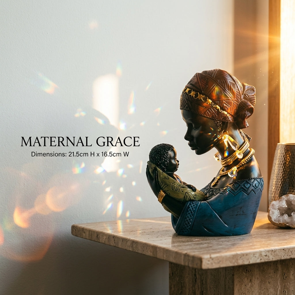 Traditional African Mother & Child Resin Sculpture Decorative Figurine