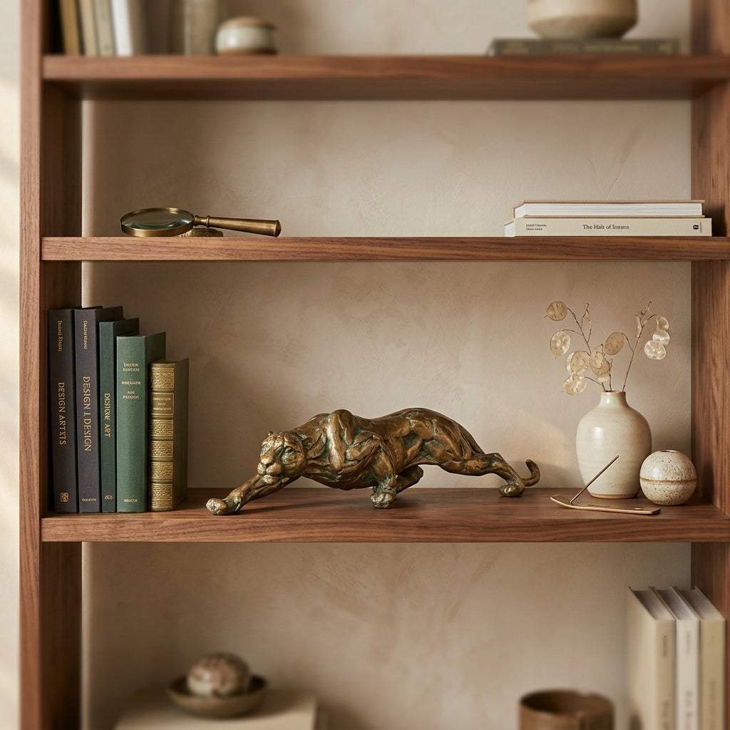 Abstract Gold Panther Sculpture Modern Muscular Animal Figurine
