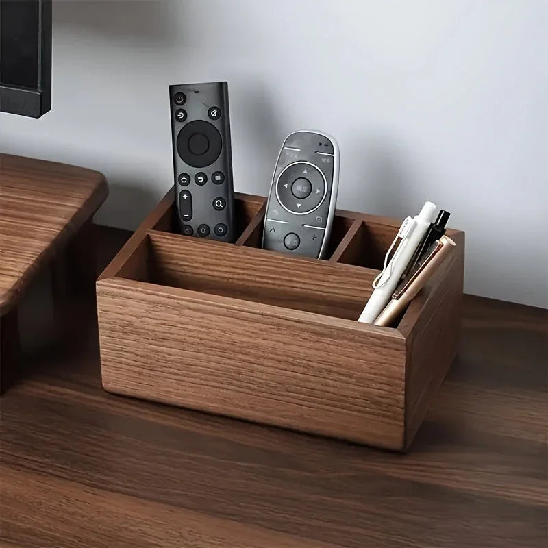 Multifunctional Black Walnut Wood Storage Box, Remote Control Box, Desktop Cosmetics Storage and Organizer Box, with Parent Freedom Design, Freestanding, Polished Surface, Independent, Capacity under 3.2 Cubic Feet, Height un House Of Avana