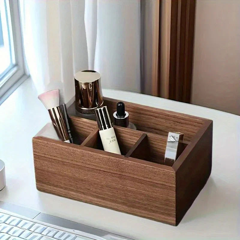 Multifunctional Black Walnut Wood Storage Box, Remote Control Box, Desktop Cosmetics Storage and Organizer Box, with Parent Freedom Design, Freestanding, Polished Surface, Independent, Capacity under 3.2 Cubic Feet, Height un House Of Avana