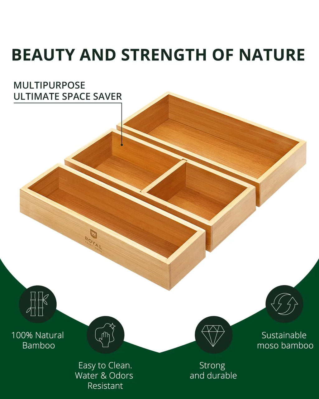 Storage Box Set of 3, Natural Royal Craft Wood