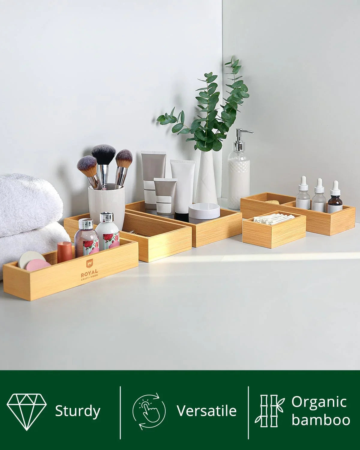 Storage Box Set of 5, Natural Royal Craft Wood