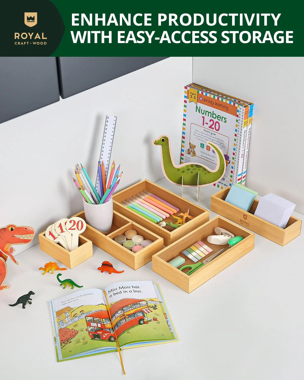 Storage Box Set of 5, Natural Royal Craft Wood