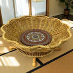 A Handcrafted Woven Storage Tray in a High-foot Wave Shape, Featuring a Bohemian Pattern. This Basket Is... - House Of Avana
