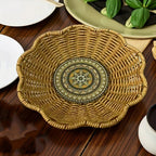 A Handcrafted Woven Storage Tray in a High-foot Wave Shape, Featuring a Bohemian Pattern. This Basket Is... - House Of Avana