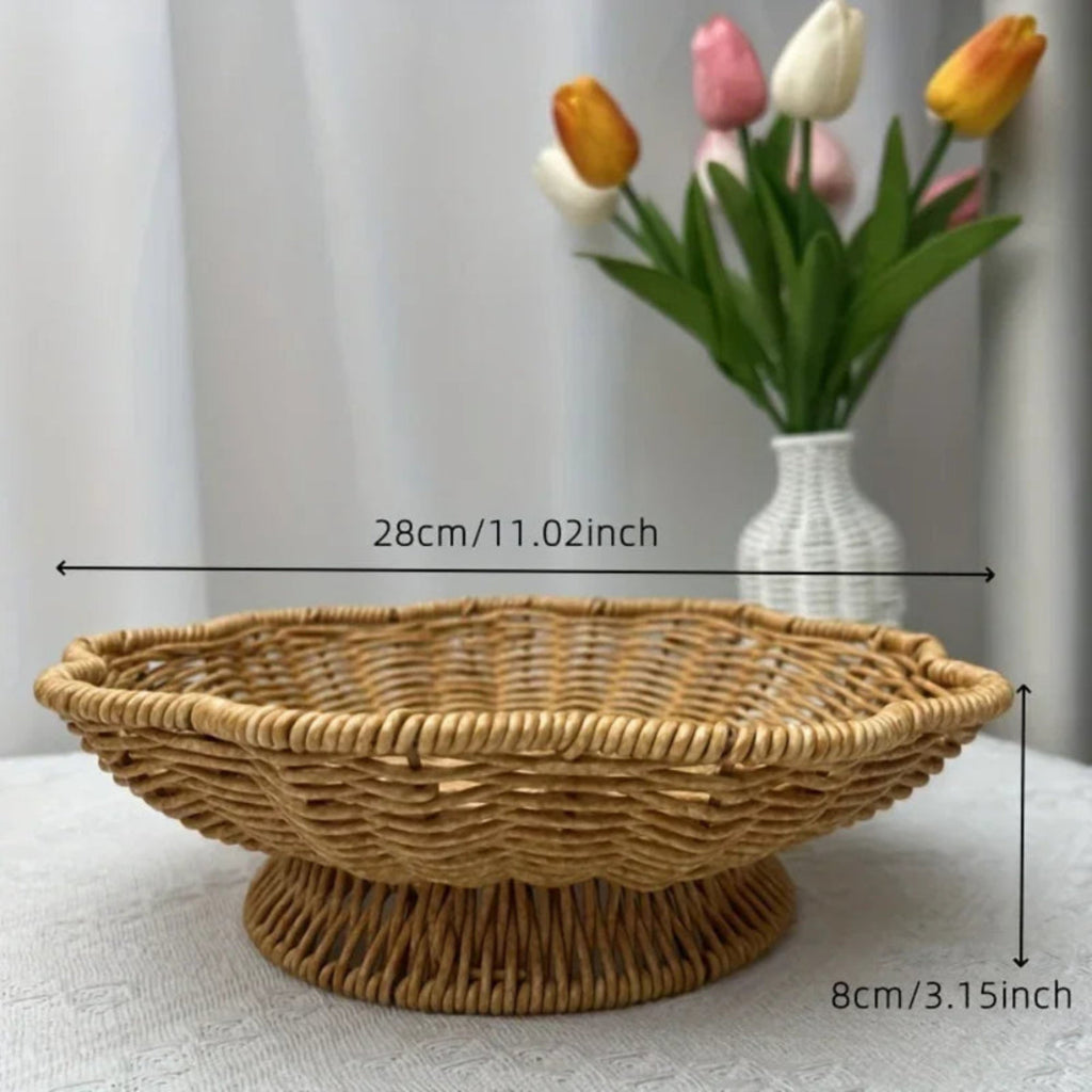 A Handcrafted Woven Storage Tray in a High-foot Wave Shape, Featuring a Bohemian Pattern. This Basket Is... - House Of Avana