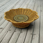 A Handcrafted Woven Storage Tray in a High-foot Wave Shape, Featuring a Bohemian Pattern. This Basket Is... - House Of Avana