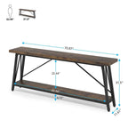 Sturdy 70-inch Industrial Brown Wood Top Console Table with Black Metal Frame