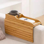 Stylish Bamboo Sofa Armrest Tray with Cup Holder - Anti-Fall Design, Foldable Storage Table for Snacks, Phones, Beverages & Cups, Contemporary Home Accessory, Beverage Tray | Modern Bamboo Tray | Foldable Tray House Of Avana
