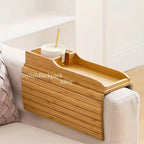 Stylish Bamboo Sofa Armrest Tray with Cup Holder - Anti-Fall Design, Foldable Storage Table for Snacks, Phones, Beverages & Cups, Contemporary Home Accessory, Beverage Tray | Modern Bamboo Tray | Foldable Tray House Of Avana