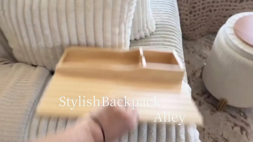 Stylish Bamboo Sofa Armrest Tray with Cup Holder - Anti-Fall Design, Foldable Storage Table for Snacks, Phones, Beverages & Cups, Contemporary Home Accessory, Beverage Tray | Modern Bamboo Tray | Foldable Tray House Of Avana