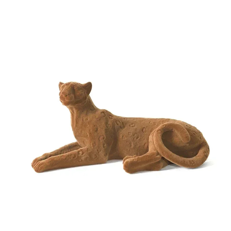 Resin Flocking Sculpture Suede Leopard Cheetah Decorative Figurines Simulated Animal Sculpture Home Decoration Accessories - House Of Avana