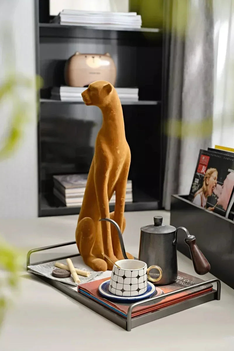 Resin Flocking Sculpture Suede Leopard Cheetah Decorative Figurines Simulated Animal Sculpture Home Decoration Accessories - House Of Avana