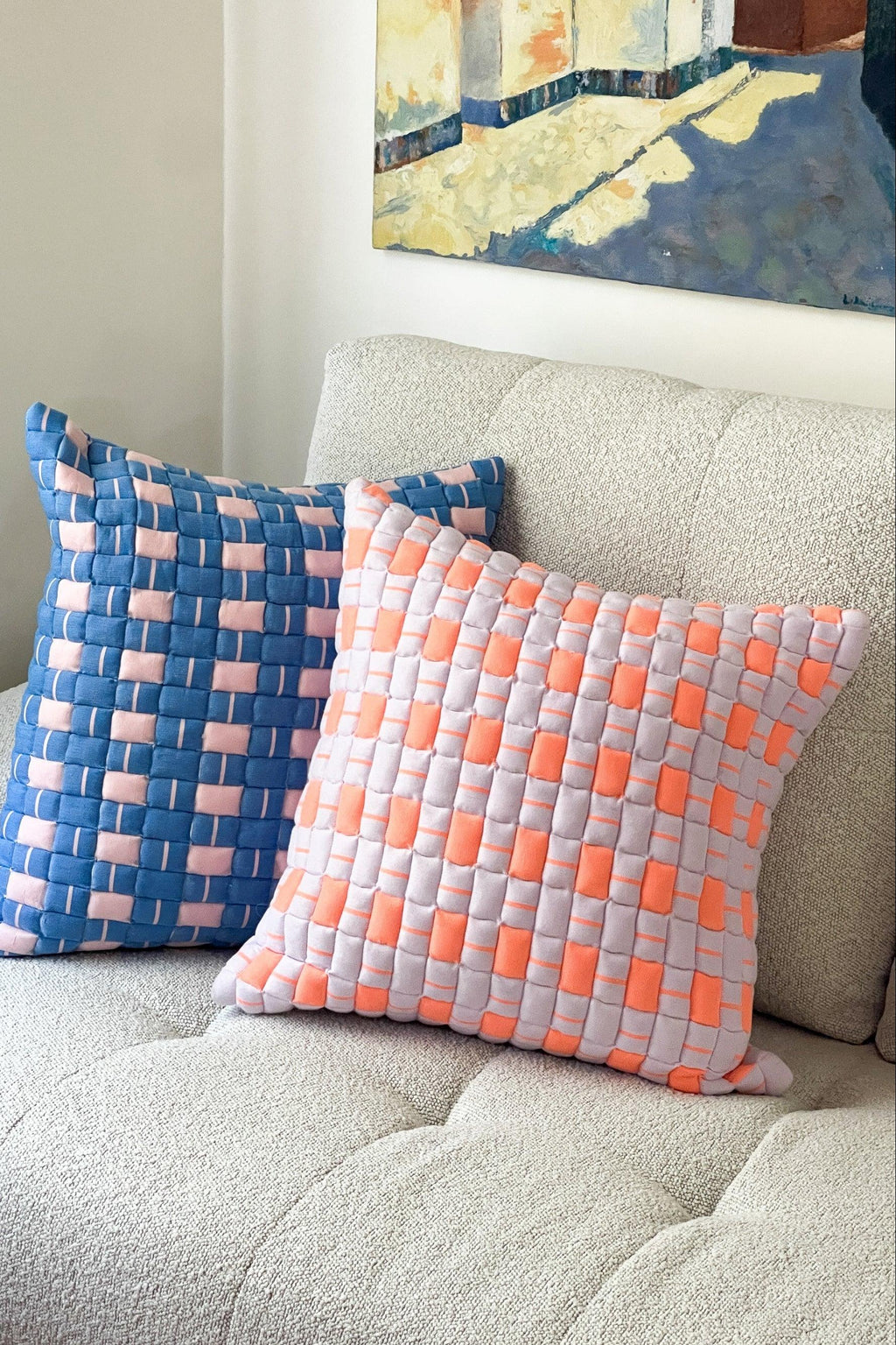 Backordered: Sujani Quilted Pillow — Pastel Lilac and Neon Orange Archive New York