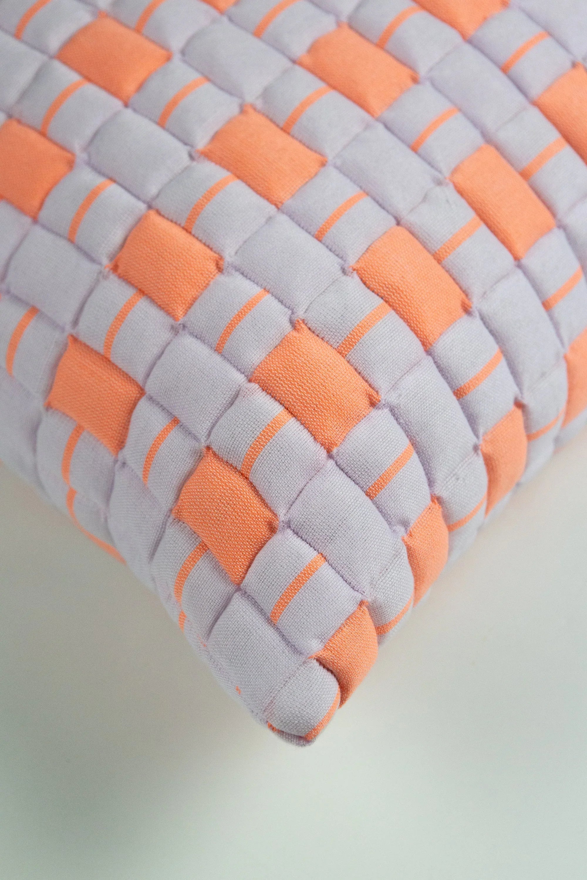 Backordered: Sujani Quilted Pillow — Pastel Lilac and Neon Orange Archive New York