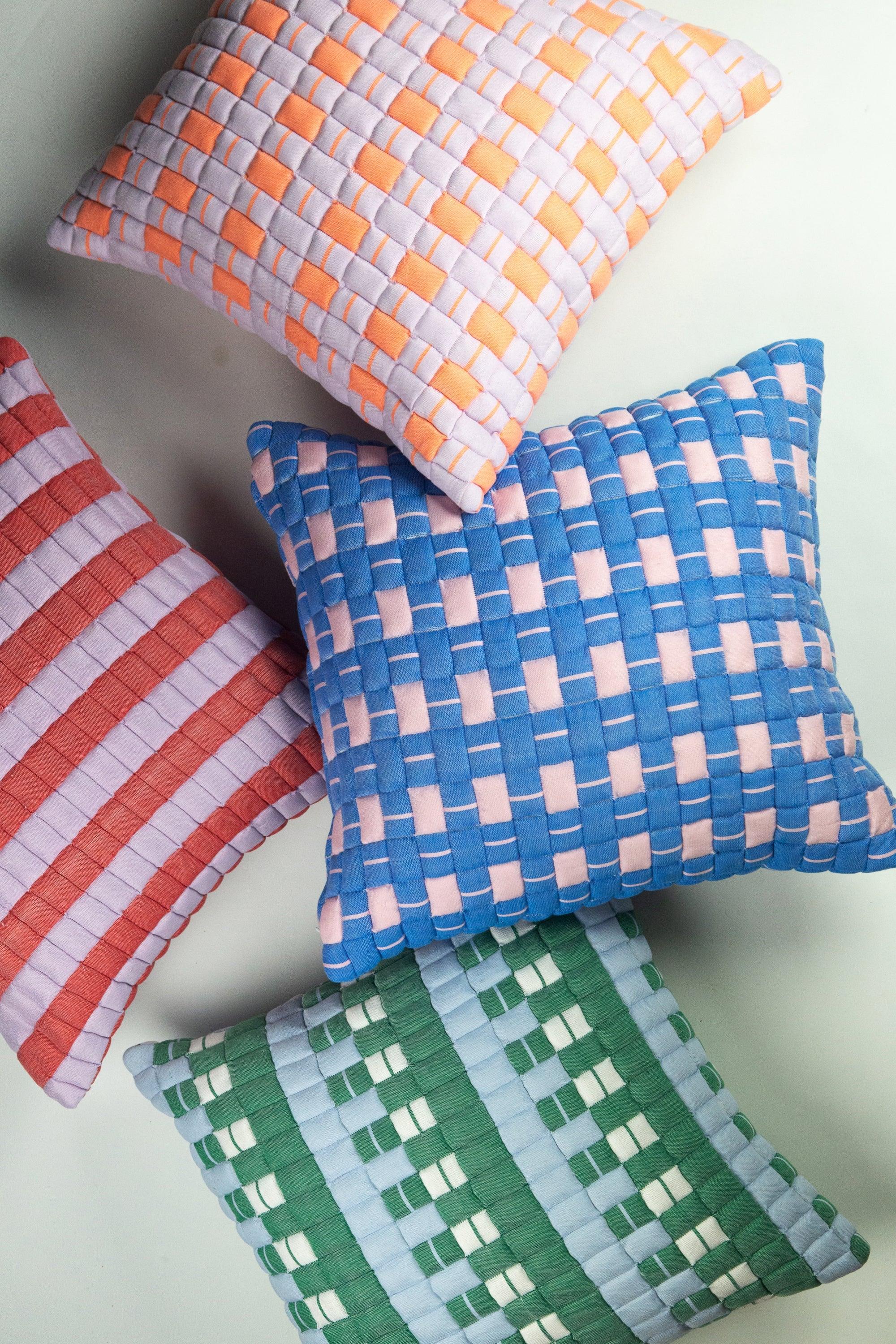 Backordered: Sujani Quilted Pillow — Pastel Lilac and Neon Orange Archive New York