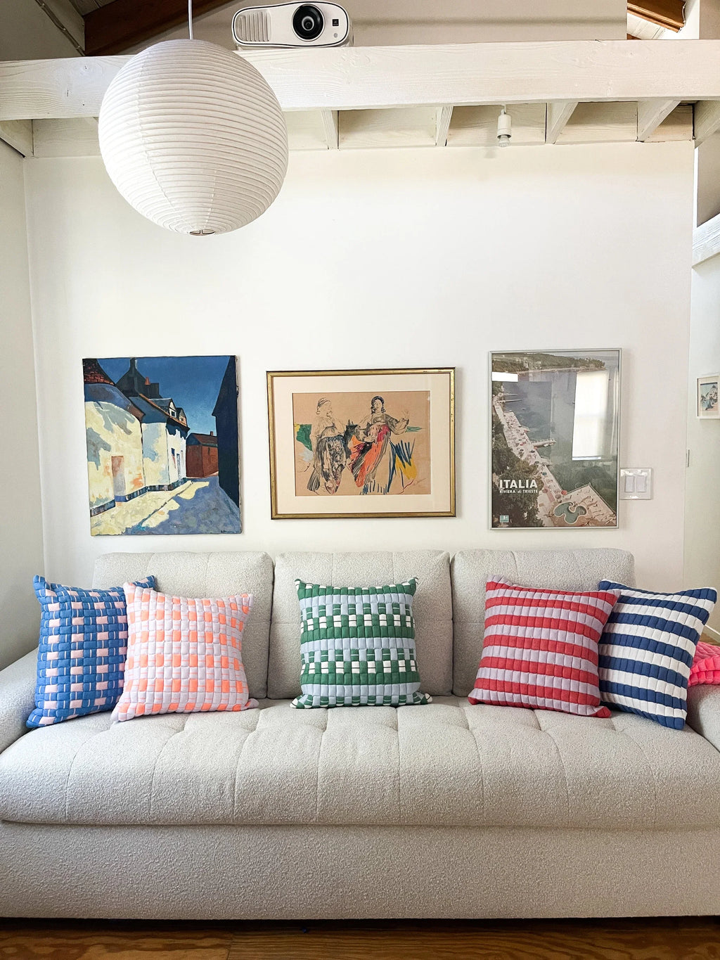 Backordered: Sujani Quilted Pillow — Pastel Lilac and Neon Orange Archive New York