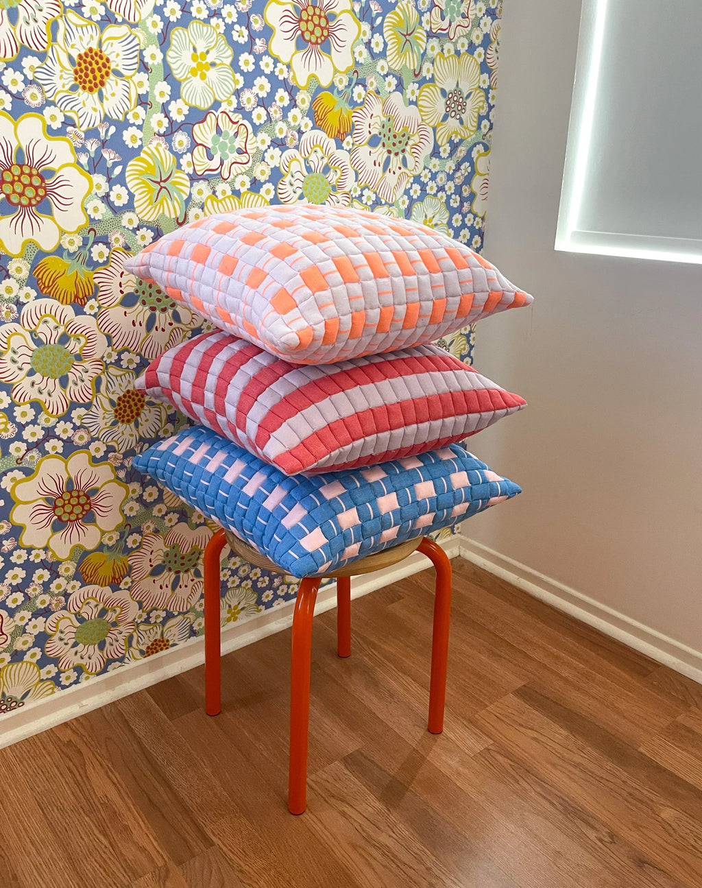 Backordered: Sujani Quilted Pillow — Pastel Lilac and Neon Orange Archive New York