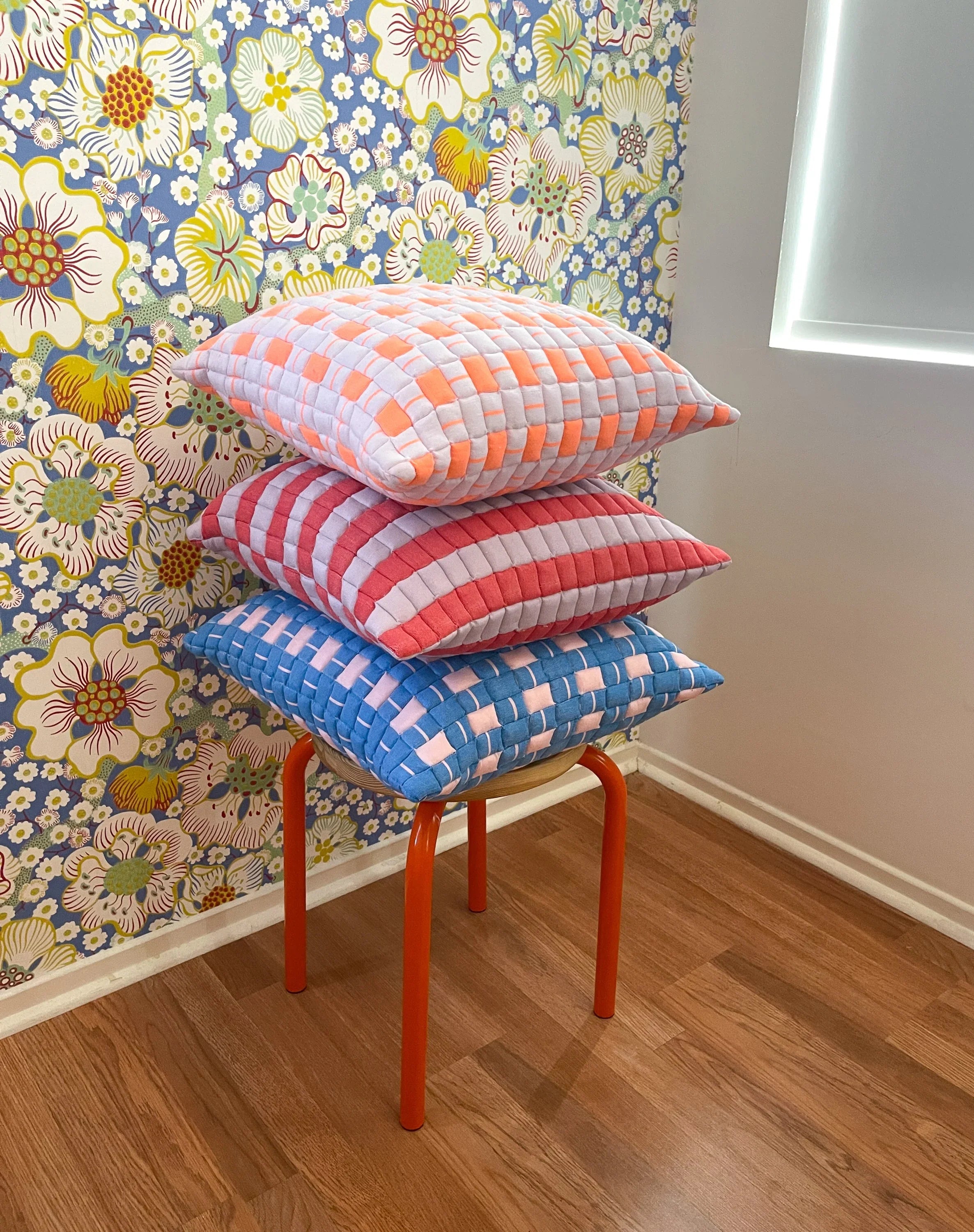 Backordered: Sujani Quilted Pillow — Pastel Lilac and Neon Orange Archive New York