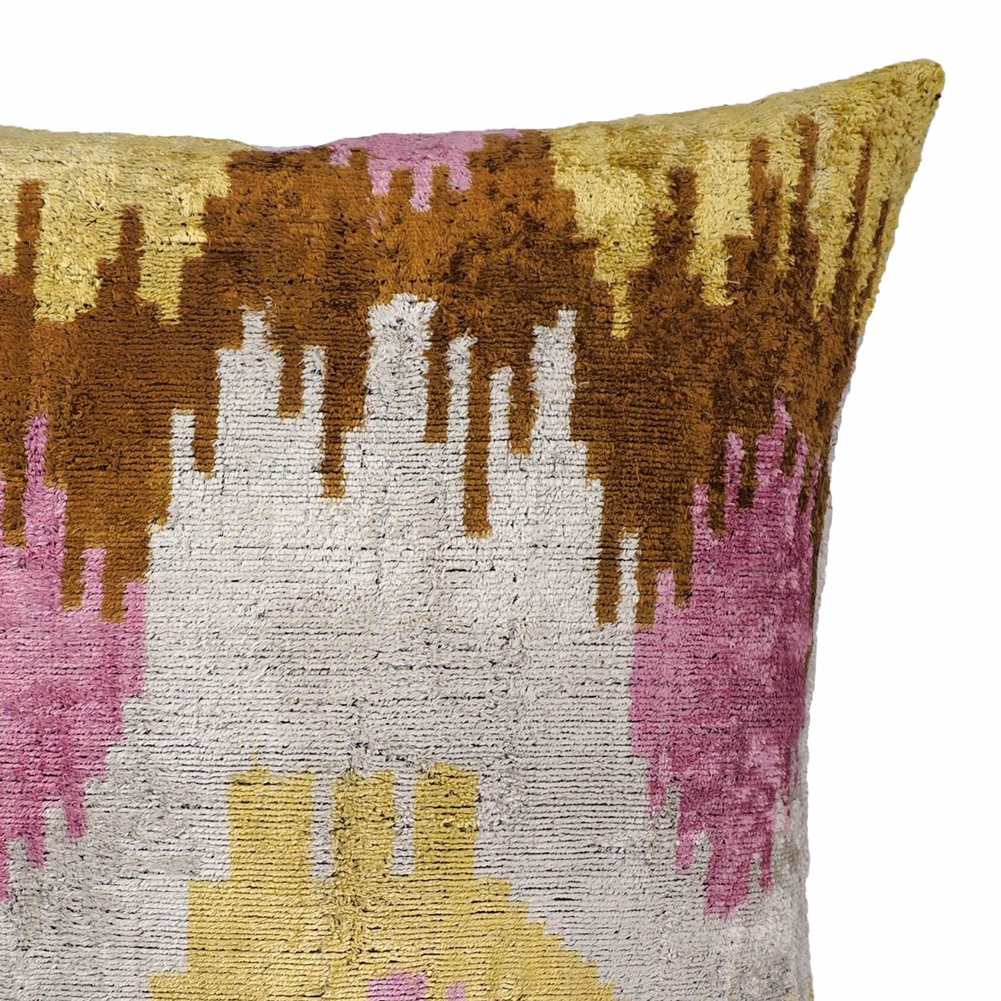 Sunset Tide Silk Velvet Ikat Throw Pillow Cover X 20, back view - House Of Avana