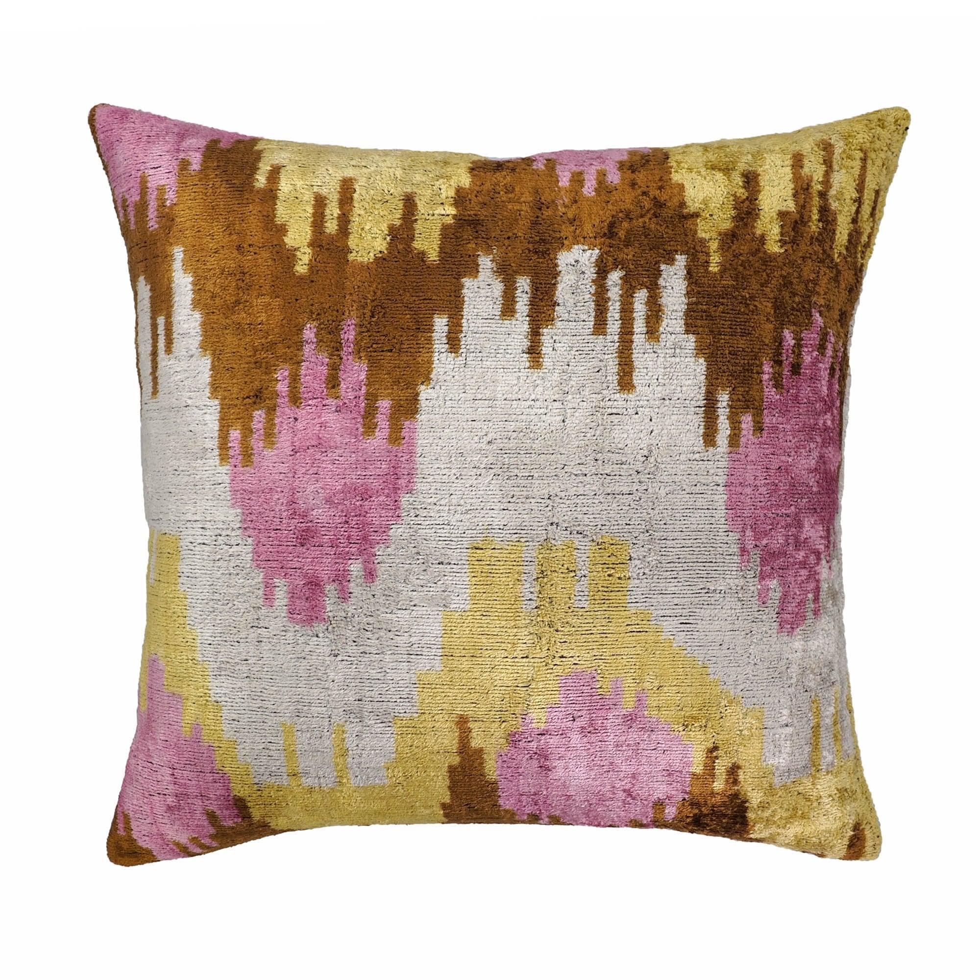 Sunset Tide Silk Velvet Ikat Throw Pillow Cover X 20, front view - House Of Avana