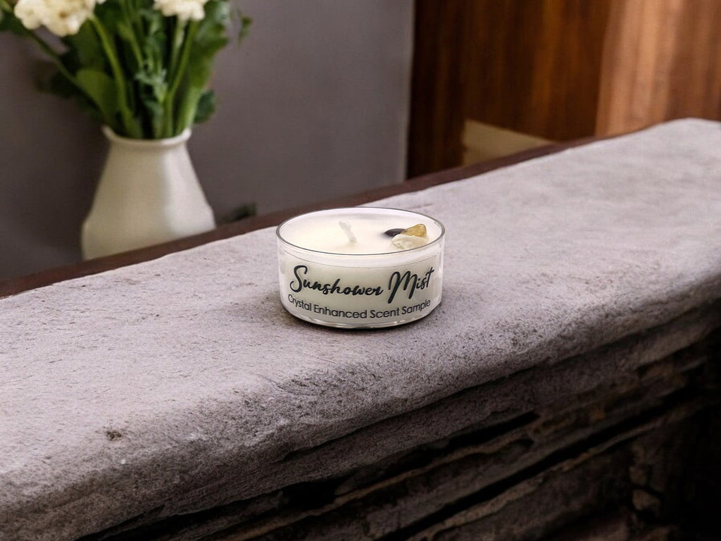 Sunshower Mist, Premium Coconut-Soy Wax Tea Light Crystal Candle, 1oz
