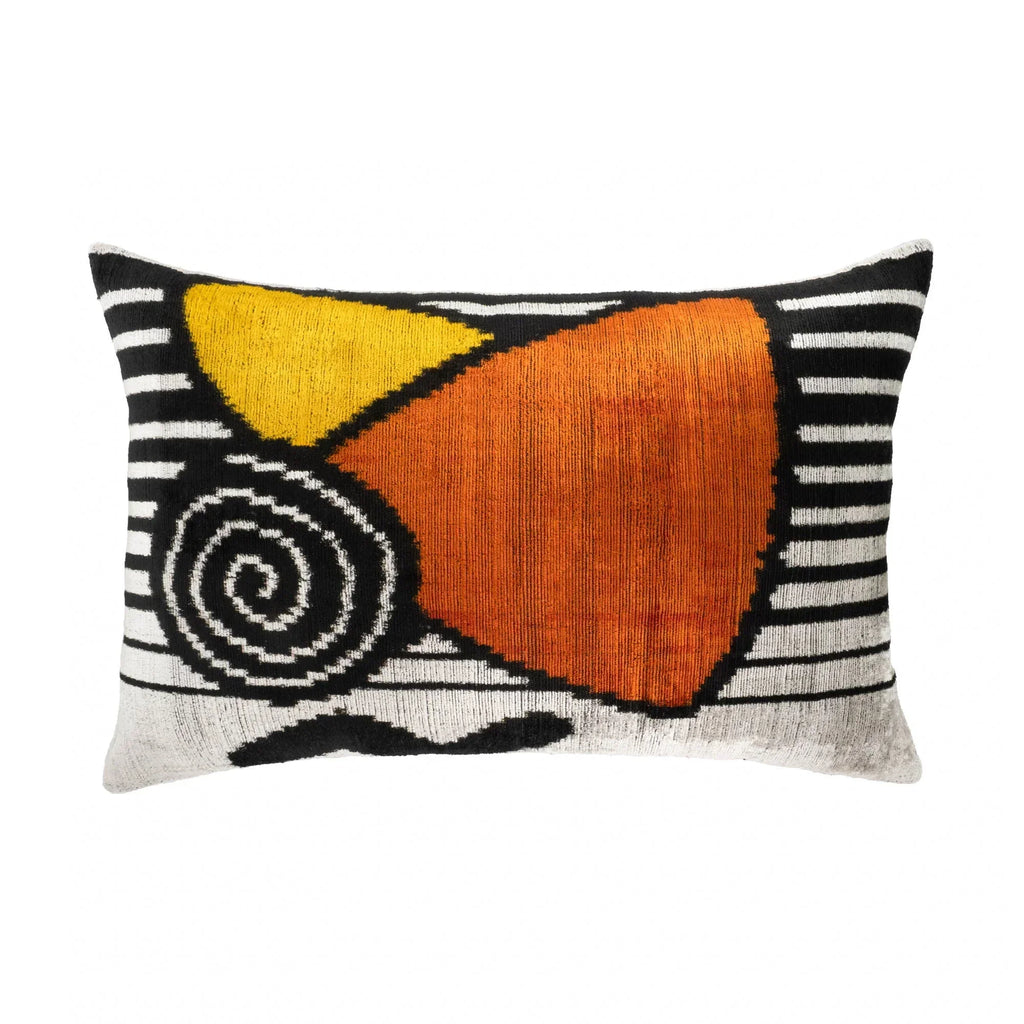 Symphony Silk Velvet Ikat Throw Pillow Cover, X 24, front view - House Of Avana
