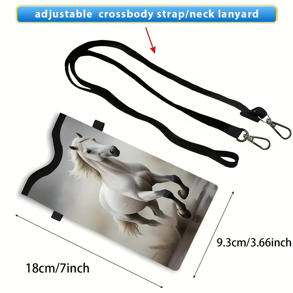 Synthetic Leather Phone Bag - Horse Print Adjustable Strap