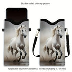 Synthetic Leather Phone Bag - Horse Print Adjustable Strap